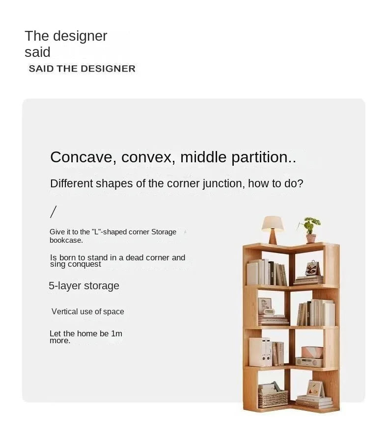 Solid wood corner bookshelf rack floor home living room corner multi-layer storage simple storage cabinet