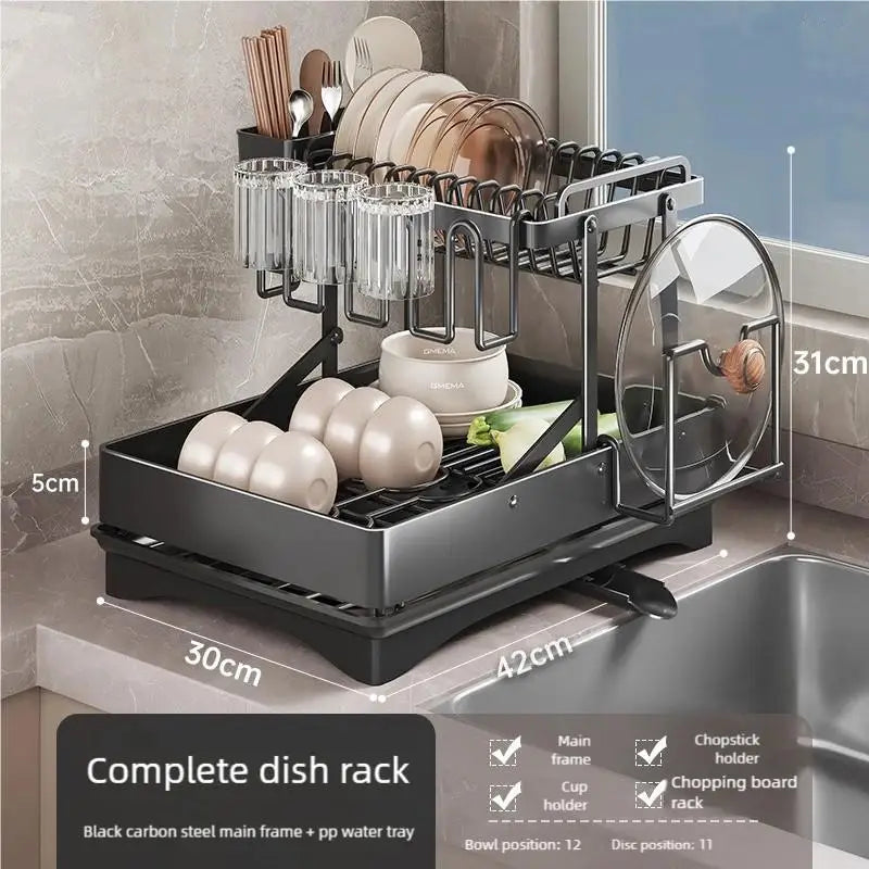 Kitchen Stainless Steel Dish Drainer Chopsticks Knives Forks and Cup Organizer Countertop ShelvesFoldable Multifunctional Rack