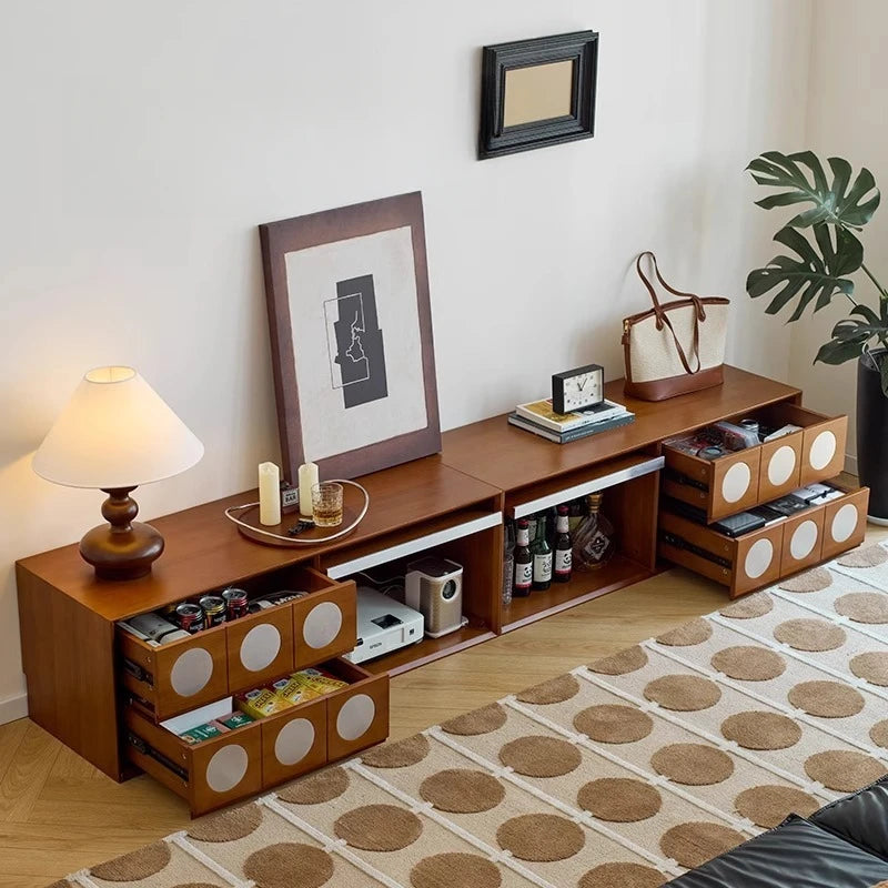 Retro Solid Wood Combination TV Cabinet Living Room Storage Lockers French Floor Bedroom Bedside Storage Cabinet Can Stacked