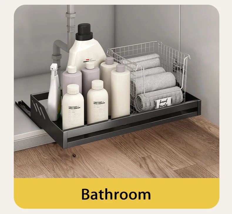 Kitchen Cabinet Basket With Slide Rails Drawer Type Bowl Dish Spice Box Storage Rack Scalable Shelf Bathroom Cabinets Organizer