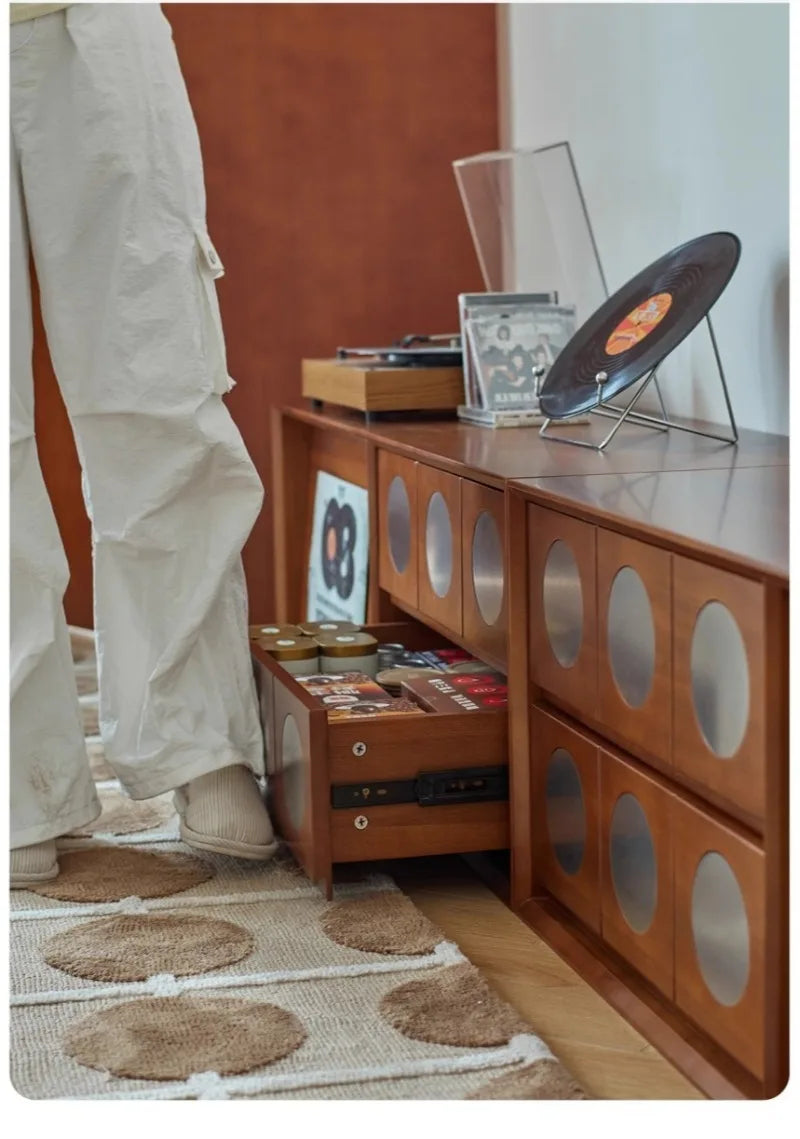 Retro Solid Wood Combination TV Cabinet Living Room Storage Lockers French Floor Bedroom Bedside Storage Cabinet Can Stacked