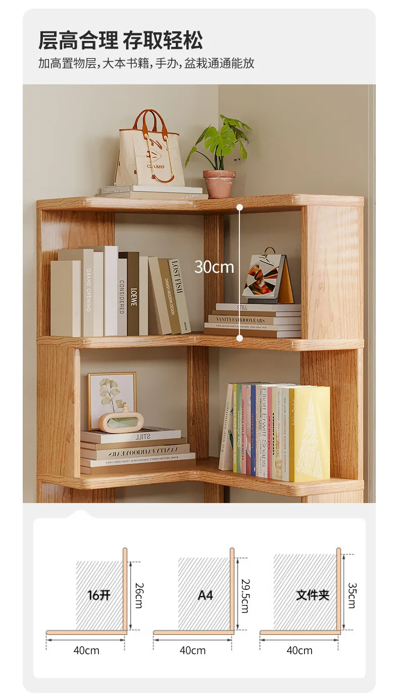 Solid Wood Corner Bookshelf 3-5 Tier Bookcase Storage Shelf Organizer Rack for Living Room Bedroom Home Office Furniture