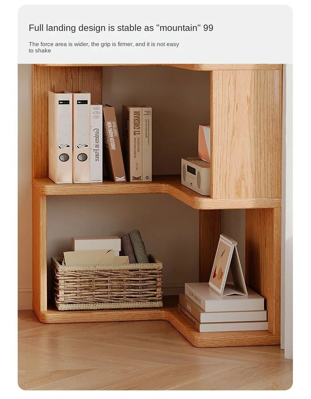 Solid wood corner bookshelf rack floor home living room corner multi-layer storage simple storage cabinet