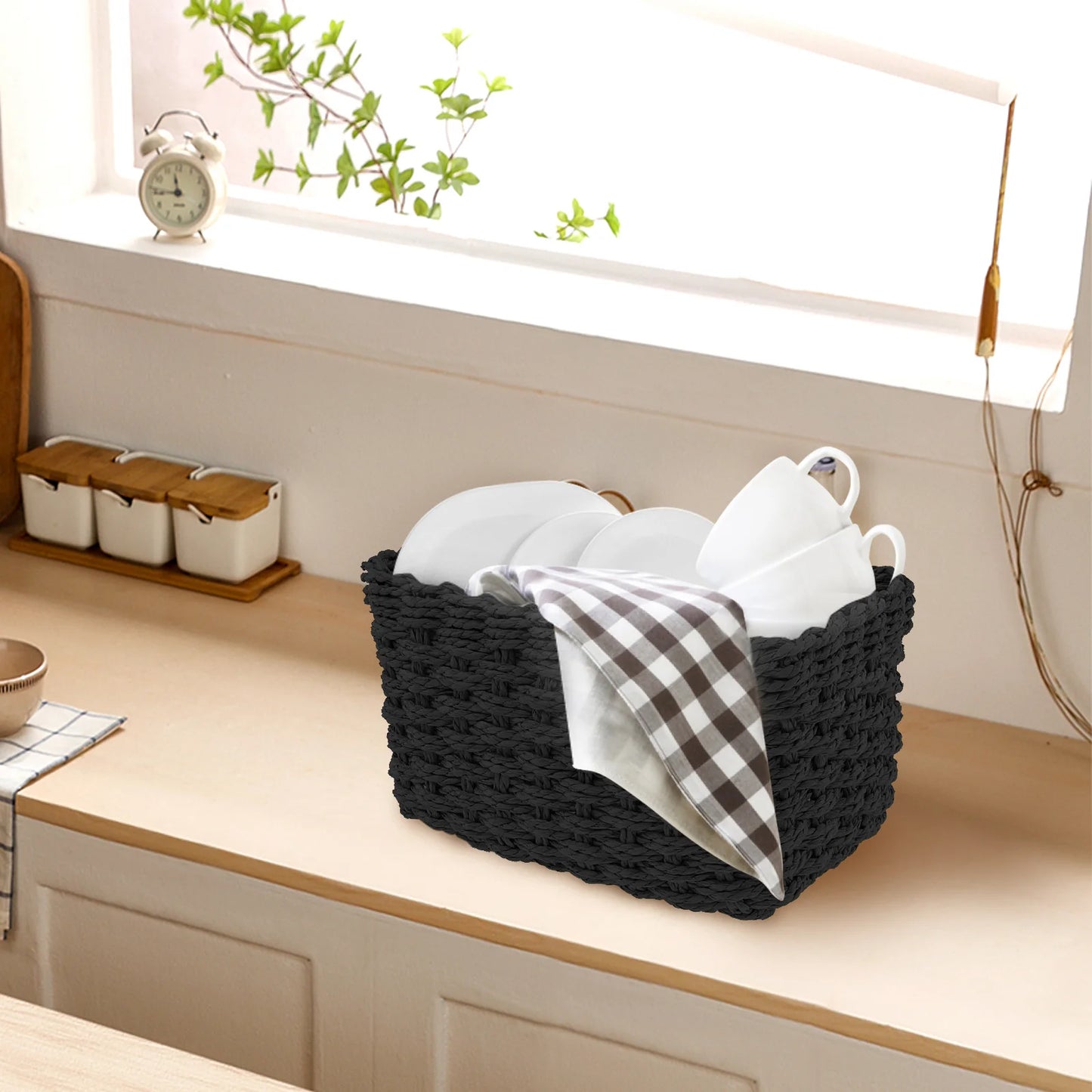 3Pcs Grass Woven Storage Baskets Decorative Woven Baskets for Storage Multifunctional Picnic Basket Fruit Cosmetic Storage Box