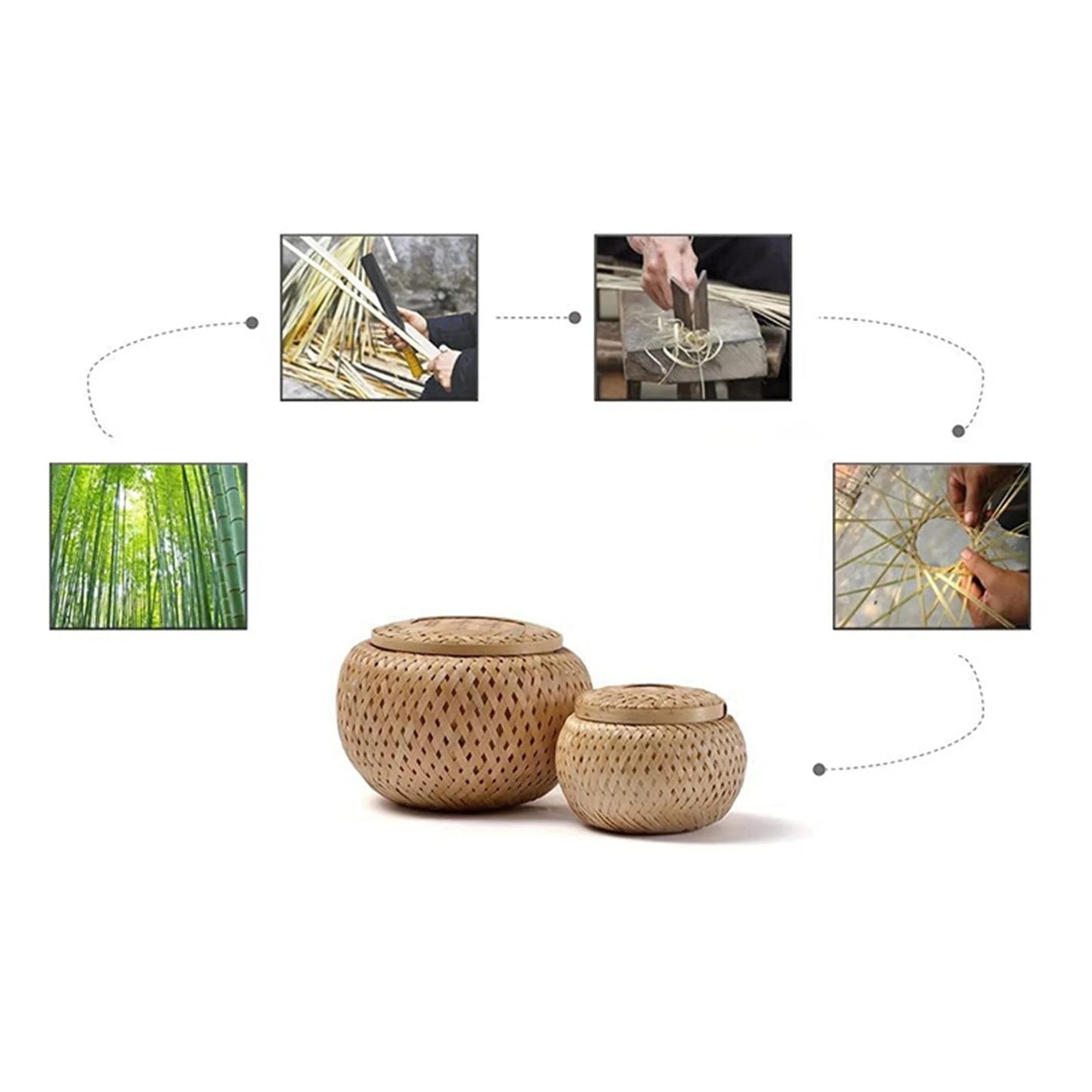 Y51A-Set Of 4 Small Decorative Bamboo Baskets With Lid For Storing Small Items Handmade And Braided Bamboo Storage Box