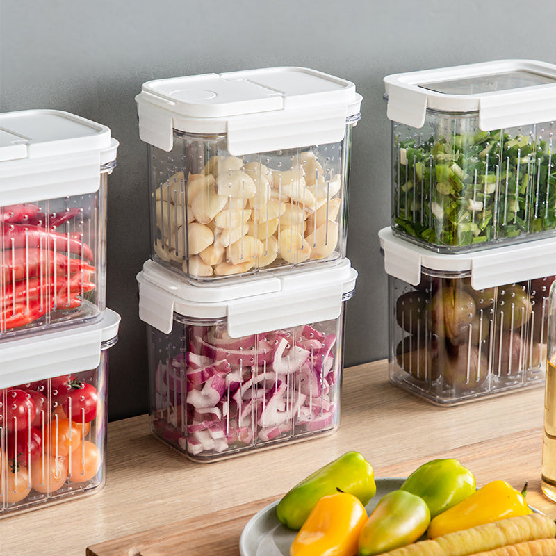 Food Storage Container with Drain Basket for Fruits, Pickles & Wet/Dry Foods