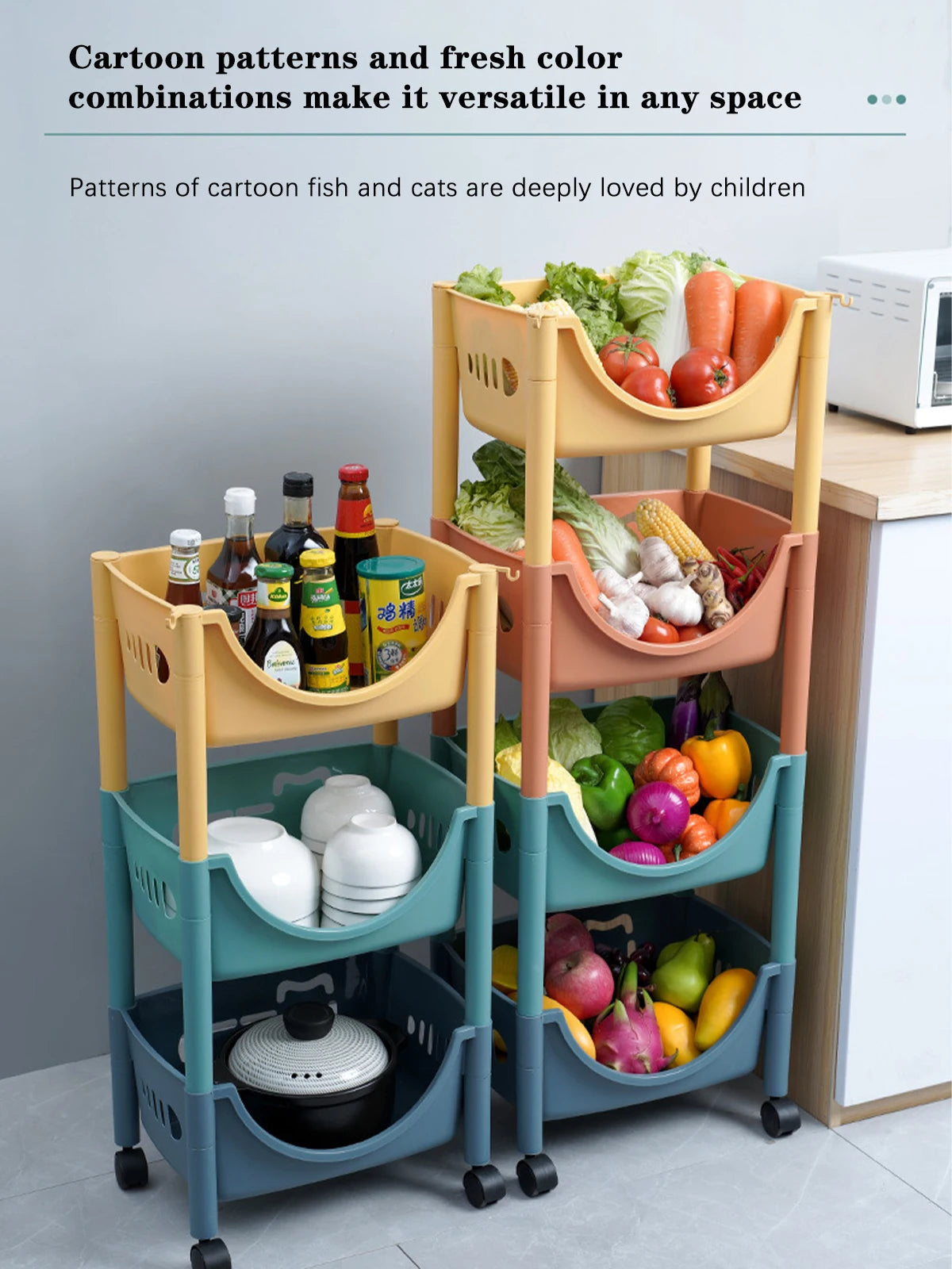 Kitchen Storage Trolley Movable Storage Cart Storage Racks for toy snack Large Capacity Storage Basket For Kitchen Living Room