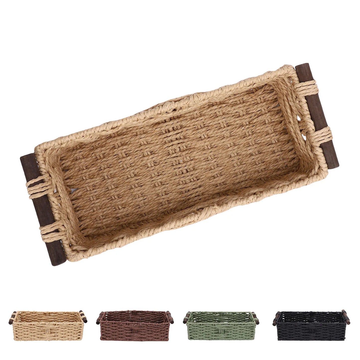 Toilet Paper Basket Handmade Decorative Cabinet Organizer Basket Breathable Wooden Handles Portable Paper Rope for Countertop