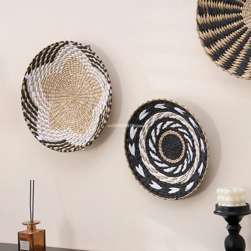 Boho Hand Woven Wall Baskets Hanging Home Decorative Rustic Wall Basket Decor Pendants for Kitchen Farmhouse Table Living Room
