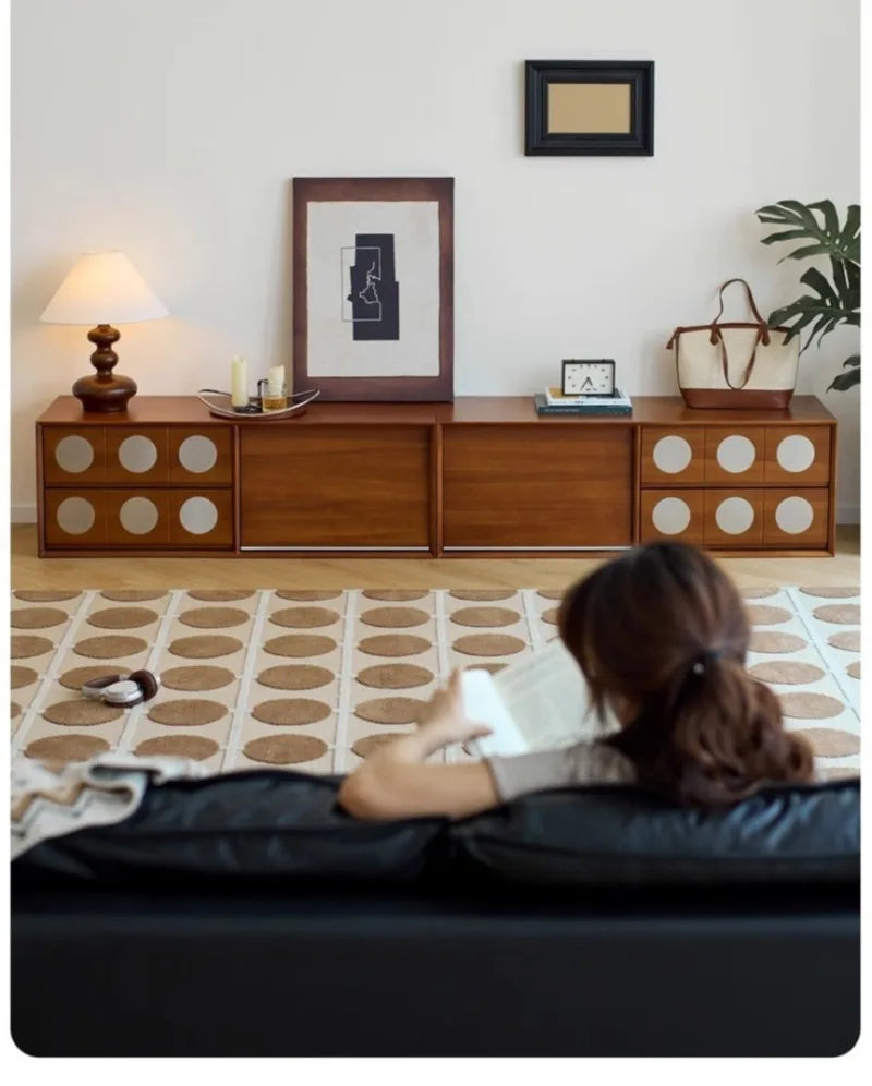 Retro Solid Wood Combination TV Cabinet Living Room Storage Lockers French Floor Bedroom Bedside Storage Cabinet Can Stacked