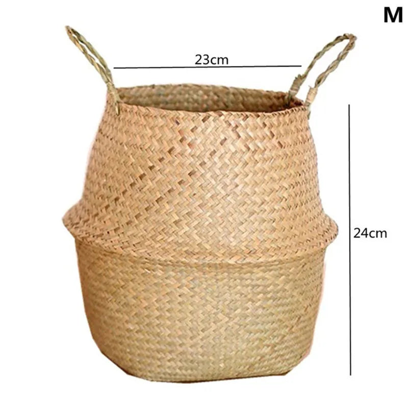 Handwoven Straw Plant Basket — Natural Indoor & Outdoor Planter Cover