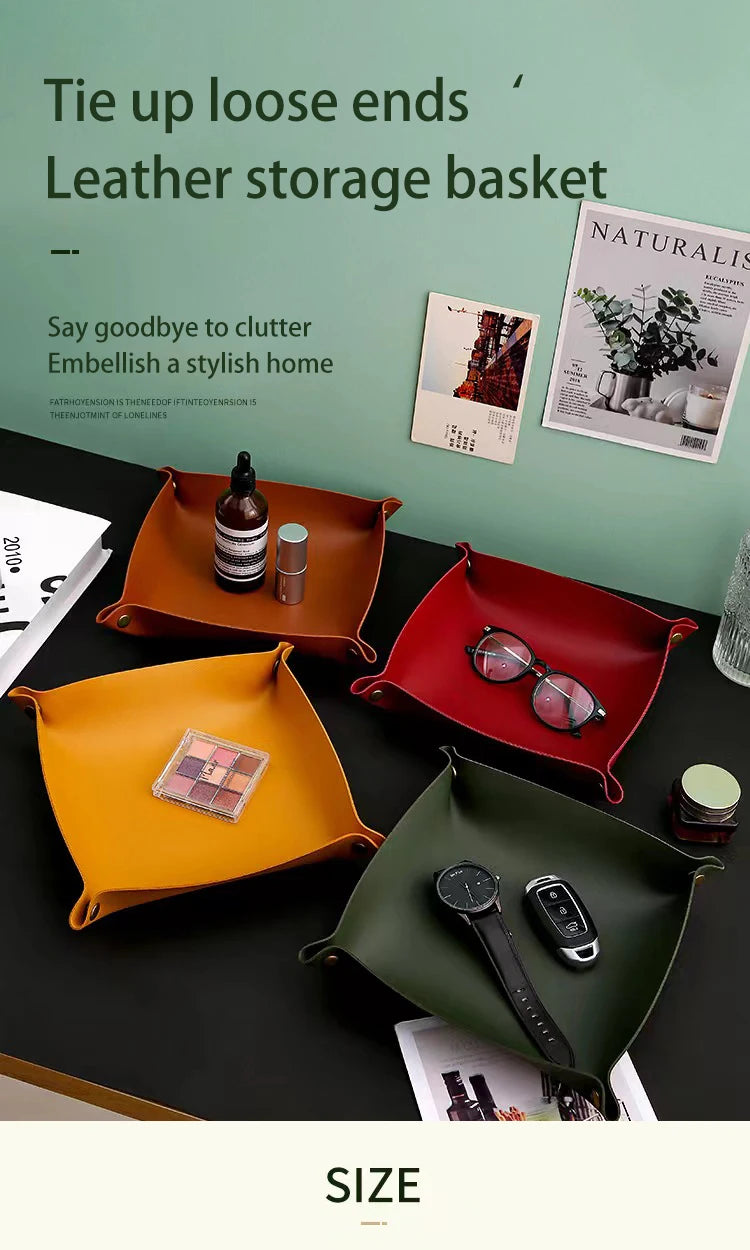 Living Room Entrance Key Storage Box Leather Desktop Cosmetics Storage Box Sundry European Tray Storage Box