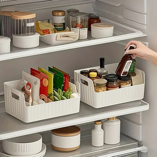 Adjustable Fridge & Pantry Organizer Bin – Clear Storage Container with Removable Dividers for Packets, Snacks & Pouches