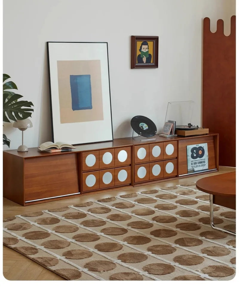 Retro Solid Wood Combination TV Cabinet Living Room Storage Lockers French Floor Bedroom Bedside Storage Cabinet Can Stacked