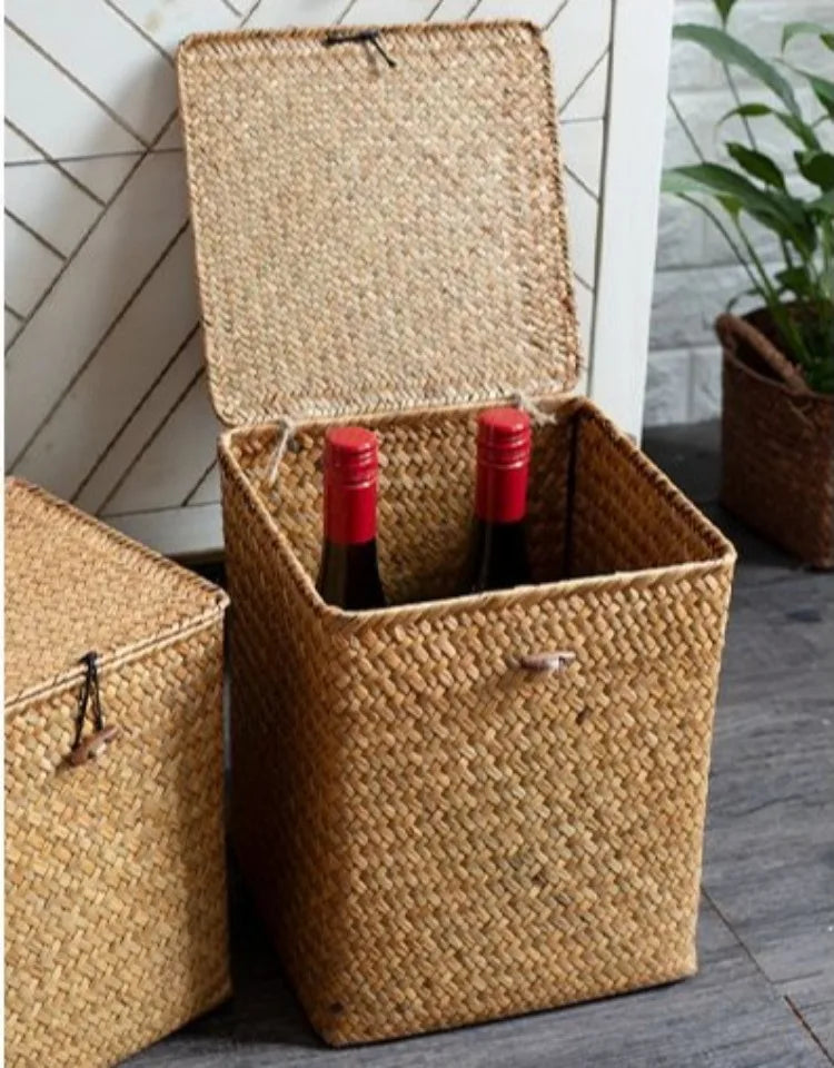 Grass Storage Basket Woven Organizer Baskets Decorative Large Capacity Bedroom Basket Luxury Toys Organizers Baskets with Lid