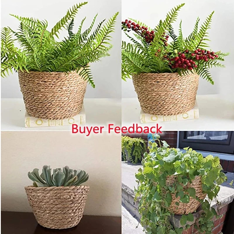Handwoven Straw Plant Basket — Natural Indoor & Outdoor Planter Cover