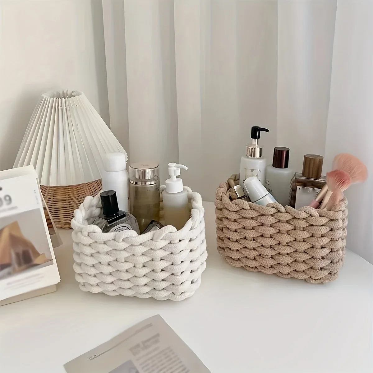 Hand-woven bathroom storage baskets for countertops, bedrooms, and living rooms - high-quality durable home storage baskets