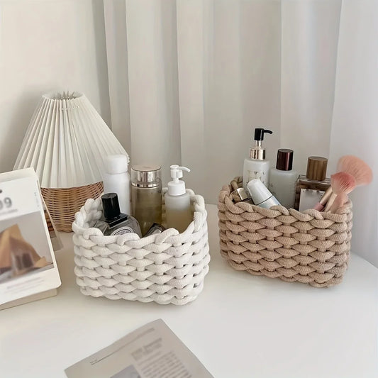 Hand-woven bathroom storage baskets for countertops, bedrooms, and living rooms - high-quality durable home storage baskets