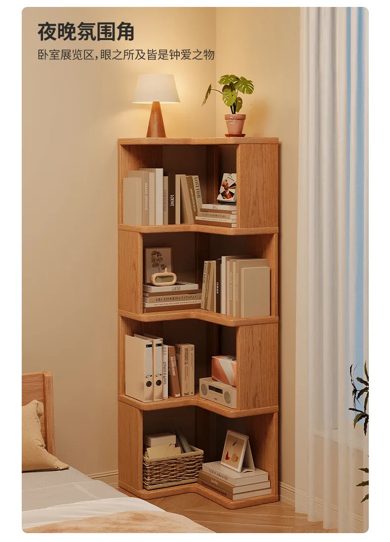Solid Wood Corner Bookshelf 3-5 Tier Bookcase Storage Shelf Organizer Rack for Living Room Bedroom Home Office Furniture