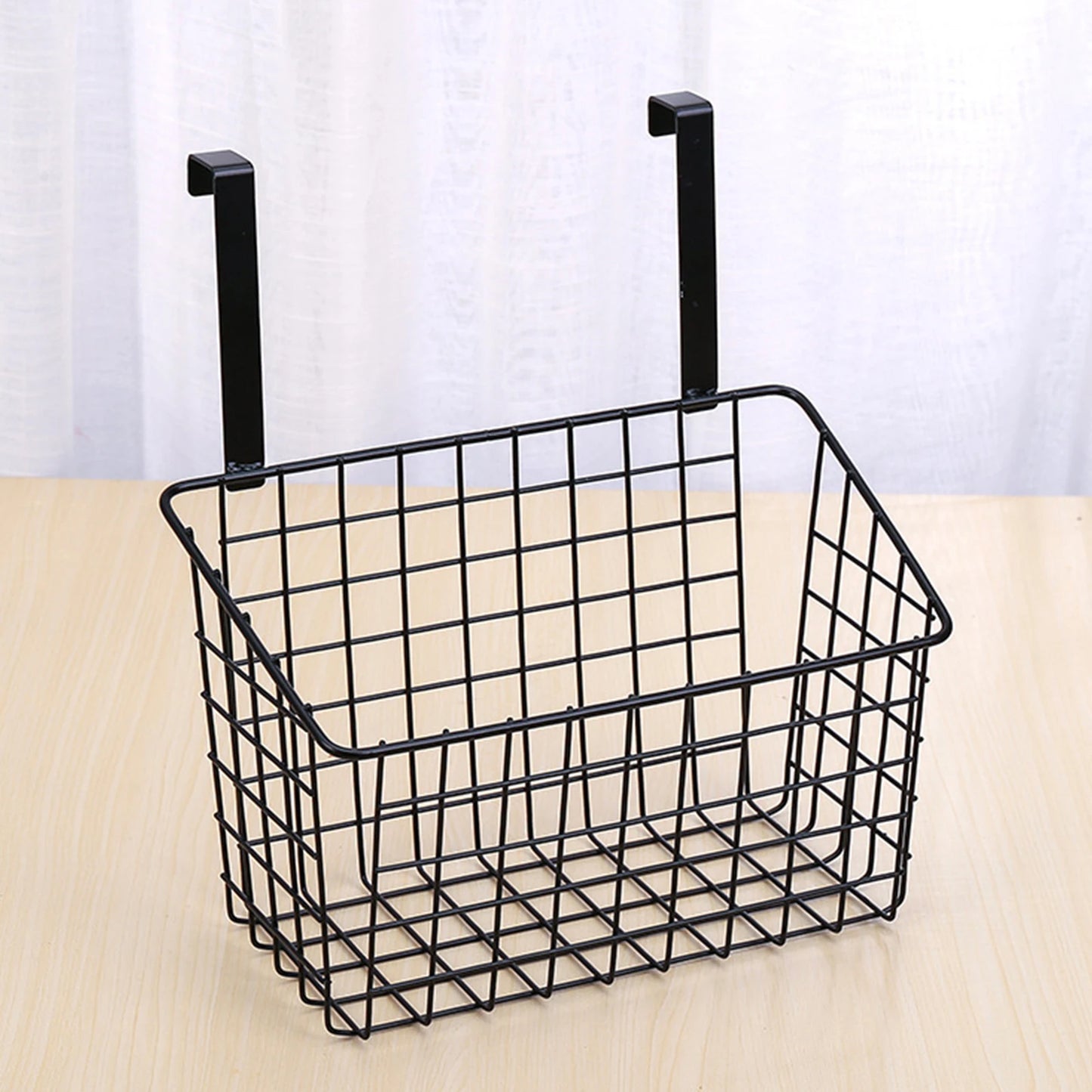 Grid Storage Baskets with Hooks Over Cabinet Door Organizer Wire Basket Hanging Storage Organizer Kitchen Bathroom Organizer