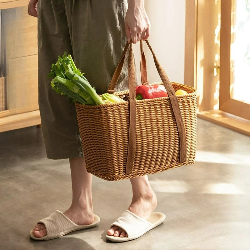 Large Handwoven Storage Basket for Shopping, Outdoor Use with Lid As Gift, Shelf Baskets Storage Baskets