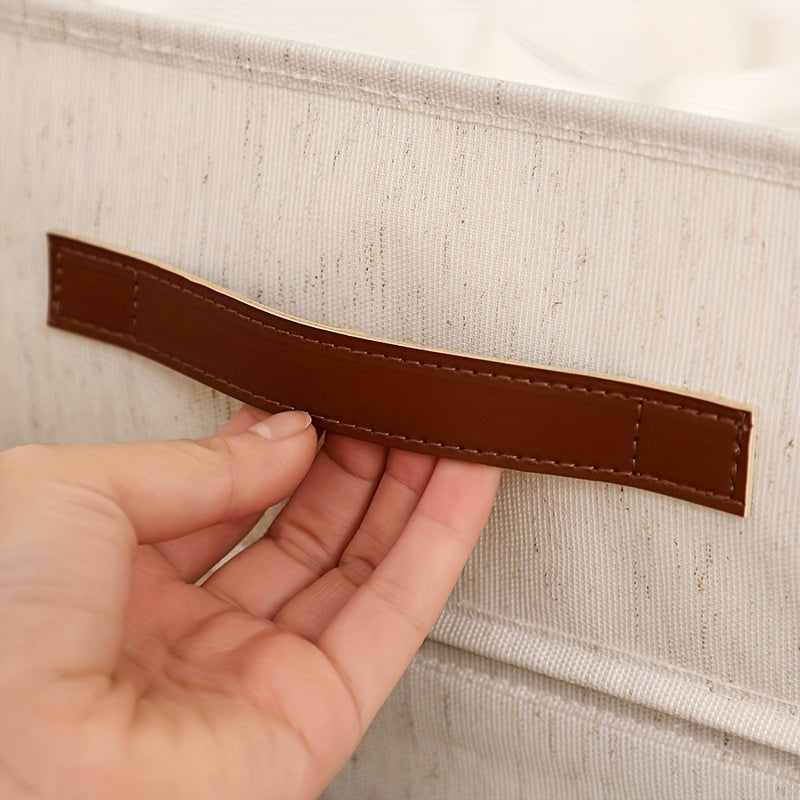 Foldable Drawer Organizer – Beige Fabric Storage Bin with Rose Gold Handles (1 Bin)