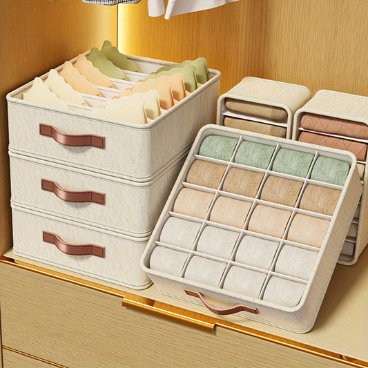 Foldable Drawer Organizer – Beige Fabric Storage Bin with Rose Gold Handles (1 Bin)