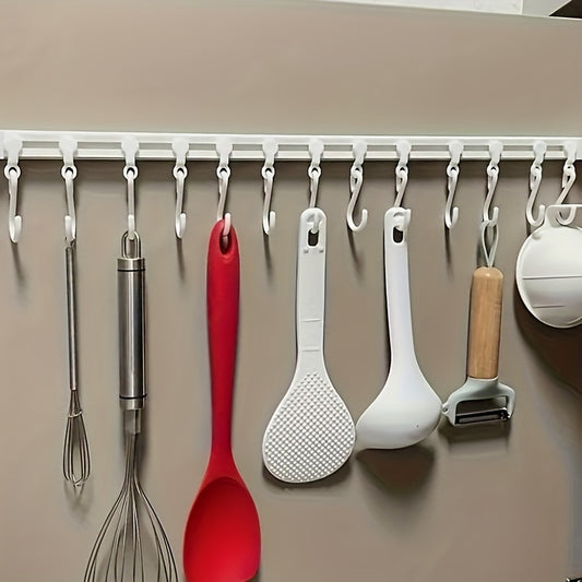 No-Drill Sliding Storage Rack – Adhesive Kitchen Organizer with Hooks