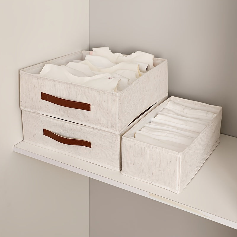 Foldable Drawer Organizer – Beige Fabric Storage Bin with Rose Gold Handles (1 Bin)